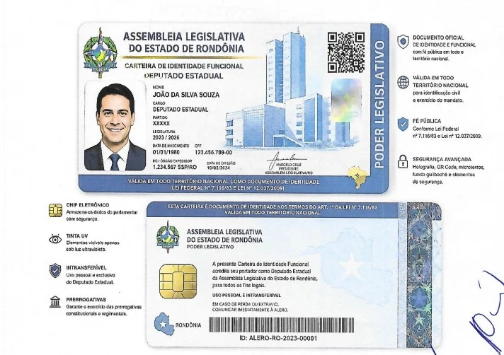 ALE-RO cria carteira de identidade funcional com chip e QR Code para deputados estaduais; entenda